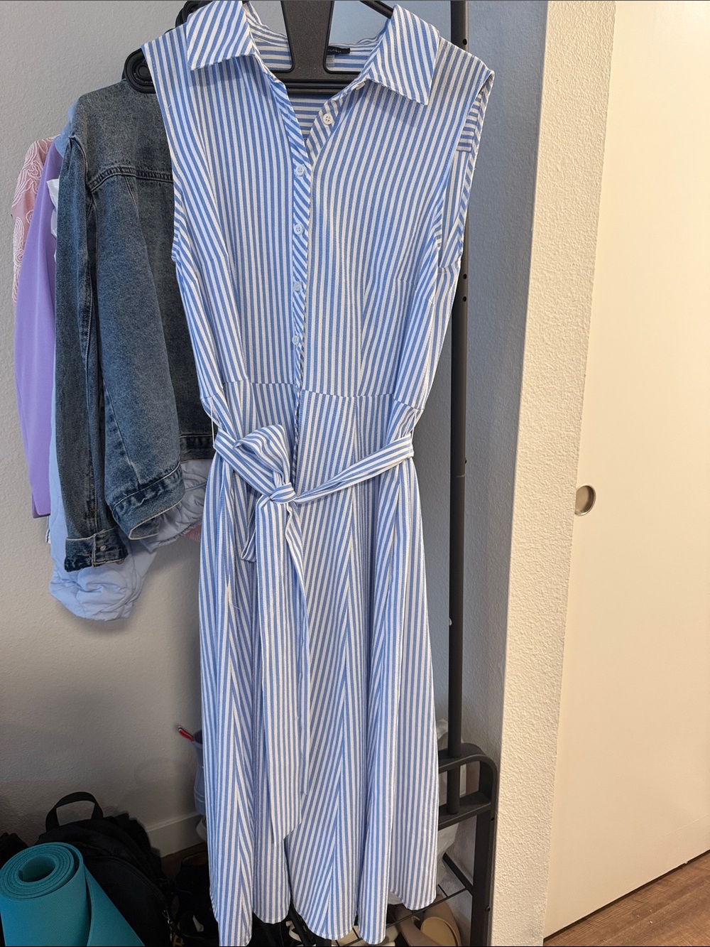 Tommy Hilfiger Blue and White Striped Midi Shirt Dress